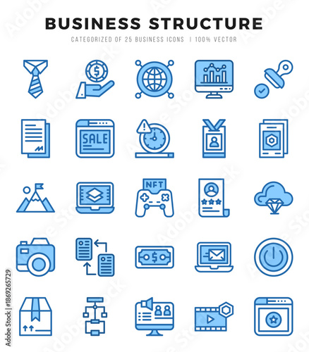 Business Structure icons Pack. Two Color icons set. Business Structure collection set.
