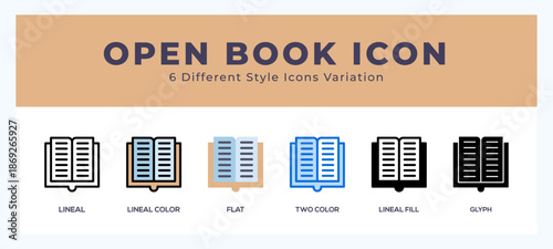 Open book icon symbol. isolated. vector illustration with different styles