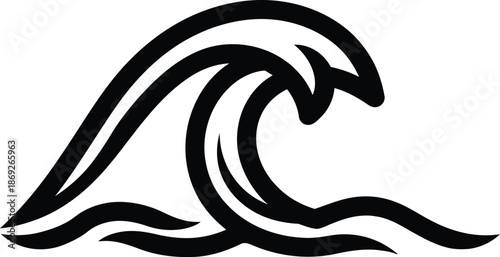 A captivating black outline icon illustrating a dynamic ocean wave with splashes