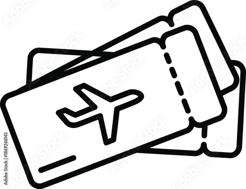 Outline icon illustrating multiple airplane tickets for travel booking and flight reservation