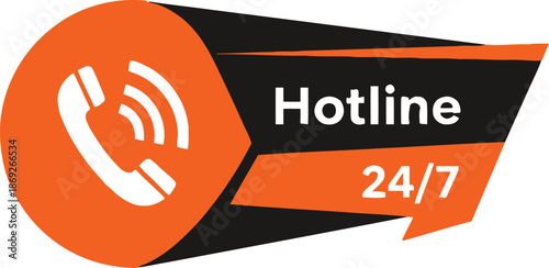 Hotline 24/7 call center support banner with phone icon and dynamic design