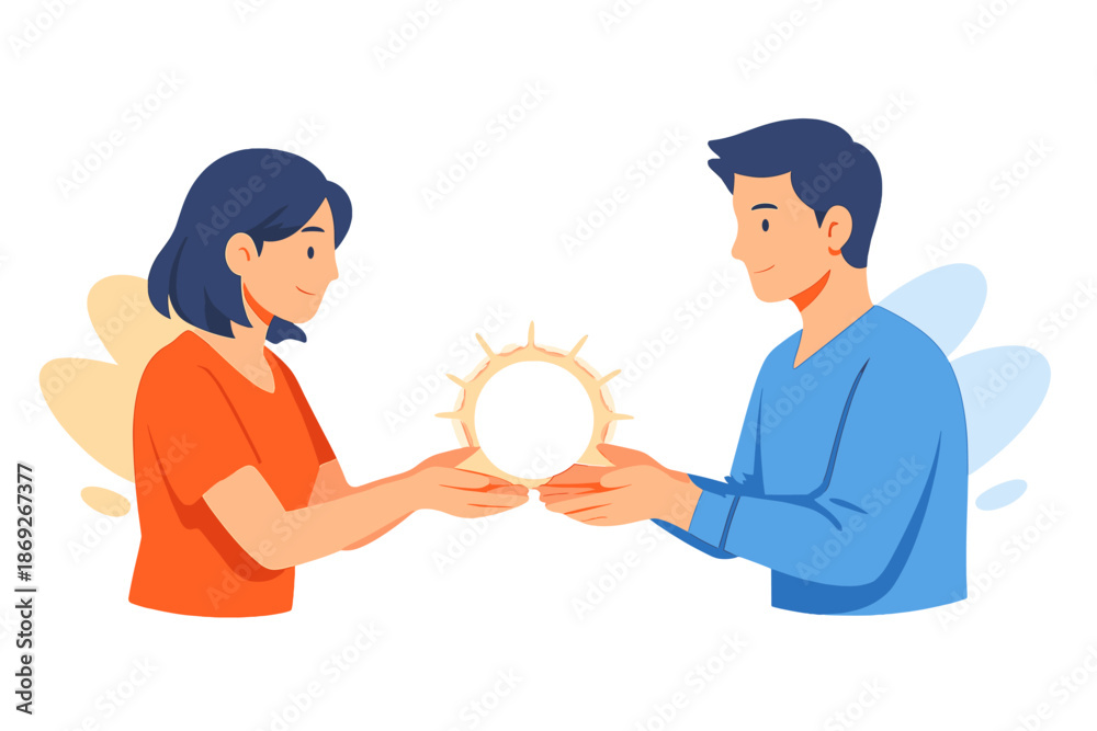 Obraz premium Two people holding a glowing orb representing knowledge or creativity
