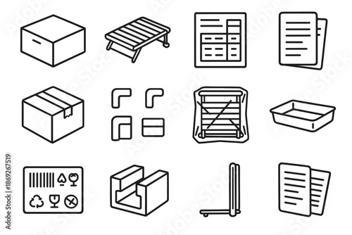 Parts barcode care corner rack foldable wrapped inserts icon vector labeled