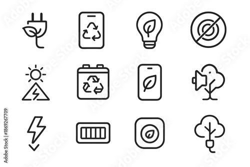 Charging reusable power vector plug coil icon tray bolt eco tree icons