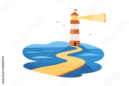 Lighthouse guiding path through the sea