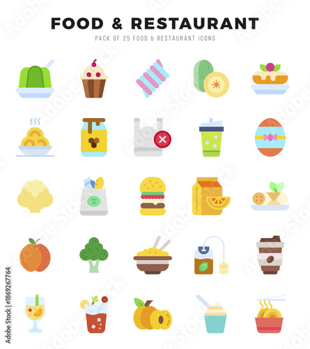 Set of Food and Restaurant Icons. Simple line art style icons pack.
