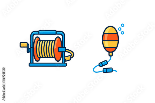 Fishing Reel and Bobber Icon Set