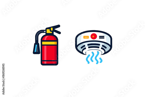Fire extinguisher and smoke detector icons