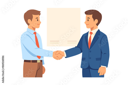 Businessmen shaking hands in front of a contract