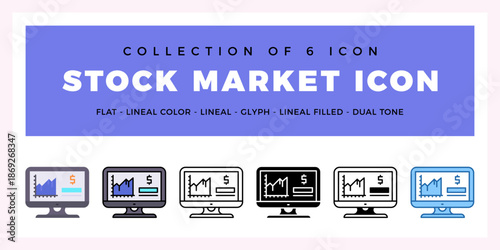 Pack of 6 Vector Stock Market icon