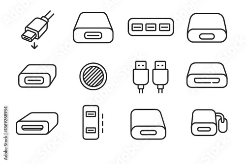 Corner hub grip usb spacing lines vector row wide icon matte port