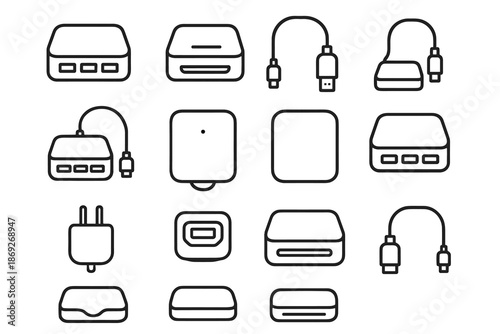 Icon rubber jack hub vector data micro connector led smooth line simple