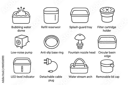 Filter circular detachable icon plug fountain edge level vector pet cartridge holder