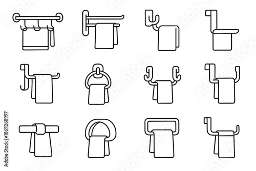 Looped vector icon rack holder loop rod towel grip hook slim