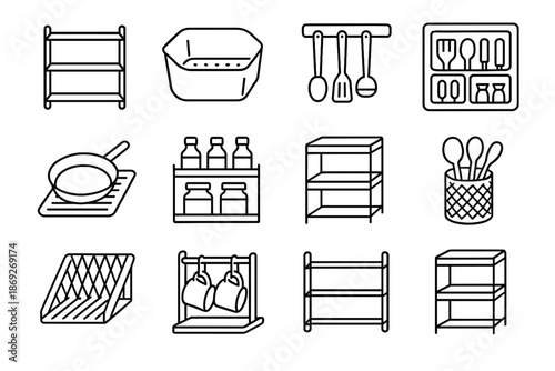 Compact kitchen tool drying grid icon layer block condiment loop multi dish