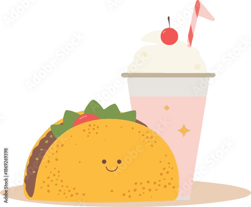 Smiling Taco with Happy Face Expression.
