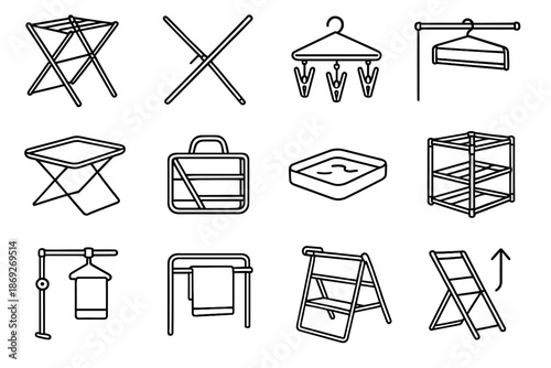 Adjustable system rack drying vector handle folding icon retract hanger lightweight shelf