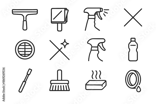 Wrap spray refill glass cleaning nozzle grip icons grid vector icon wand