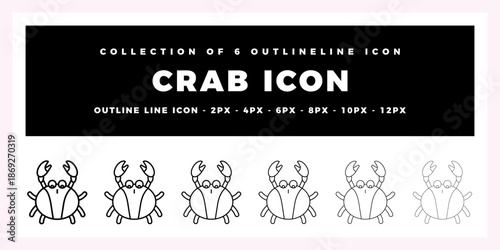 Collection of 6 Crab Outline Icons Line Art Vector Graphics