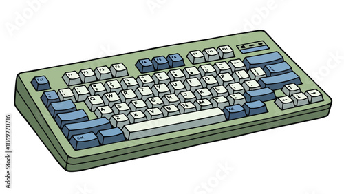 Retro computer keyboard illustration for digital technology concepts and vintage computing.