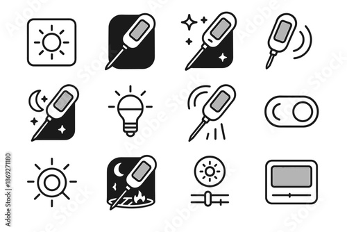 Probe icons icon thermometer vector symbol backlit screen light use display glowing