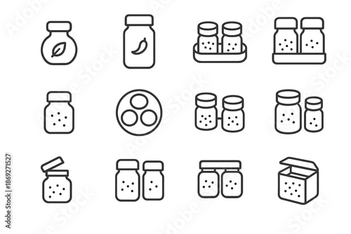 Round container icon group vector kitchen jar spice compact layout minimal