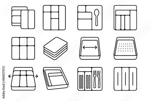 Width inserts vector forks storage adjustable utensil stackable icon trays tray