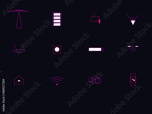12 Smart City and 6G Telecommunication Icons - IoT and Network Infrastructure Vector Set
