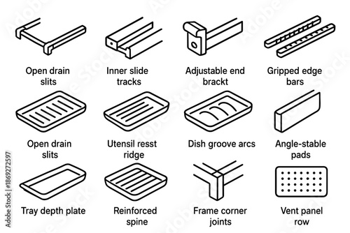 Drying panel edge adjustable dish tray brackets vector groove icon bars utensil
