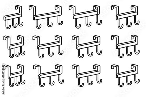 Hooks door icon pads arc shading seam stripe corner vector organizer hanging