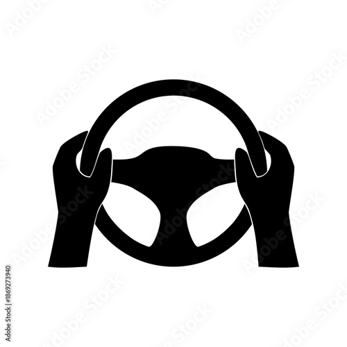 Steering wheel icon, Hands on steering wheel icon. Flat vector illustration design