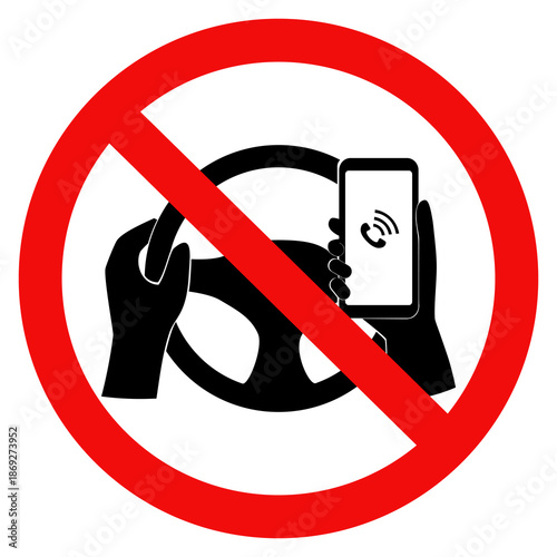 Do not use phone while driving sign, Careless and Dangerous driving behavior symbol. Flat vector illustration design