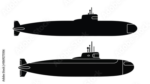 Detailed view of two submarines in a black silhouette