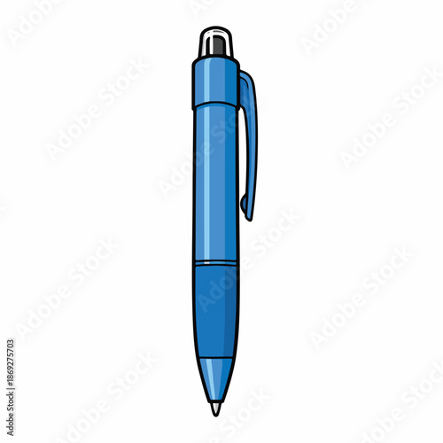 A blue ballpoint pen with a clip