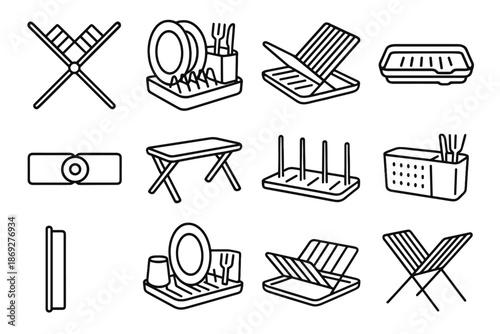 Compact drainer piece hinge legs foldable dish icon vector rack frame base