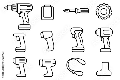 Screwdriver vector icon ventilation rubberized flat trigger icons motor stand cordless holder