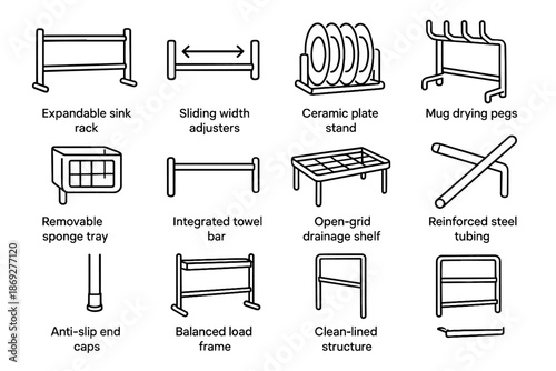 Icon vector drying adjusters balanced rack tubing dish stand plate end removable