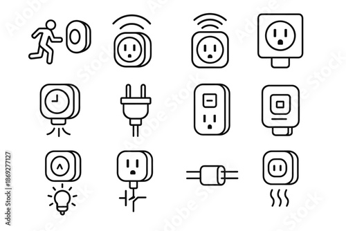 Motion brightness smart signal plug insulated chamber processor relay energy vector icon