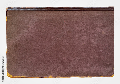 Fotografi Old brown cover book with vintage green isolated on white, top view