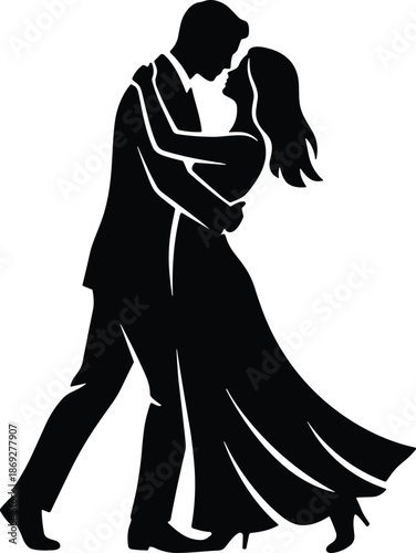 Elegant romantic couple dancing silhouette illustration representing love passion wedding celebration ballroom tango romance timeless relationship art