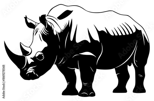a drawing of a rhinoceros on a , black, drawing, silhouette, stencil, against transparent background