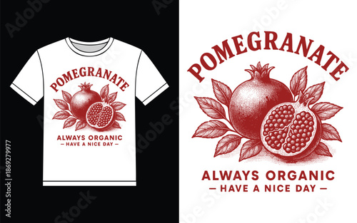 Vintage Pomegranate Organic Fruit T‑Shirt Design Vector Illustration