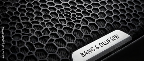 Bang  Olufsen Logo on Hexagonal Speaker Grill Close-up.