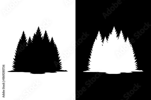 Classic Black and White Forest Silhouette Seamless Pattern Coniferous Trees Panorama