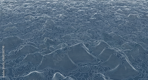 Abstract Digital Topographic Map Wireframe Landscape with Contours on Dark Blue Background