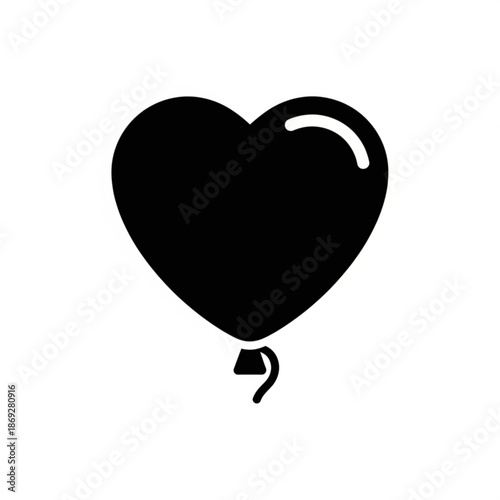A black heart-shaped balloon illustration on a white background