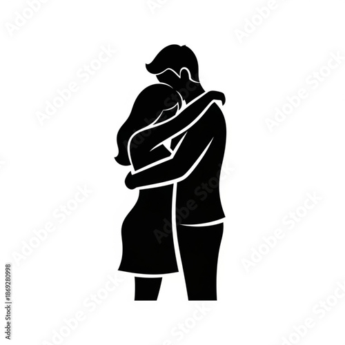 Couple Embracing Tenderly in a Loving Silhouette Illustration