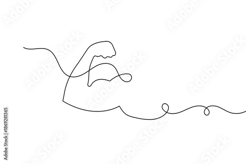 Bicep muscle of a human arm in continuous line art style isolated on white background for fitness
