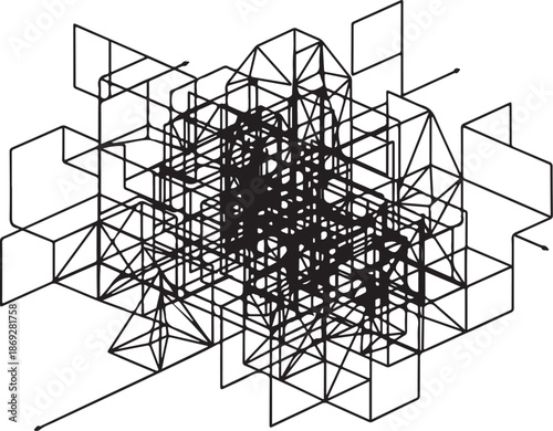 Geometric shapes and lines forming complex structure