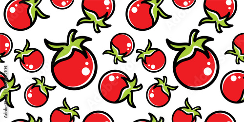 Tomato Seamless Pattern on White Background Vector
